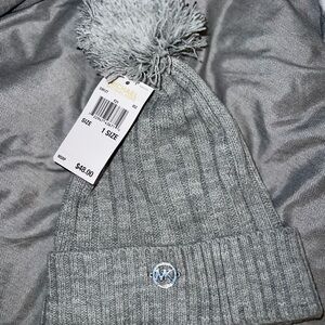 Michael Kors Gray Knit Beanie with Pom Pom